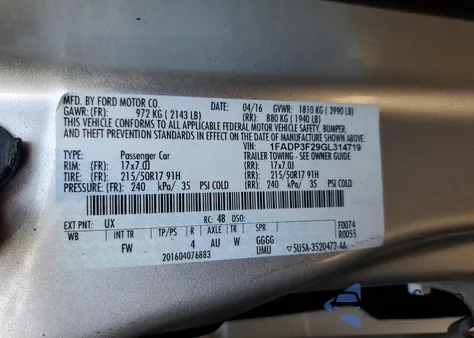 2016 Ford Focus Se from USA, damaged, VIN 1FADP3F29GL314719